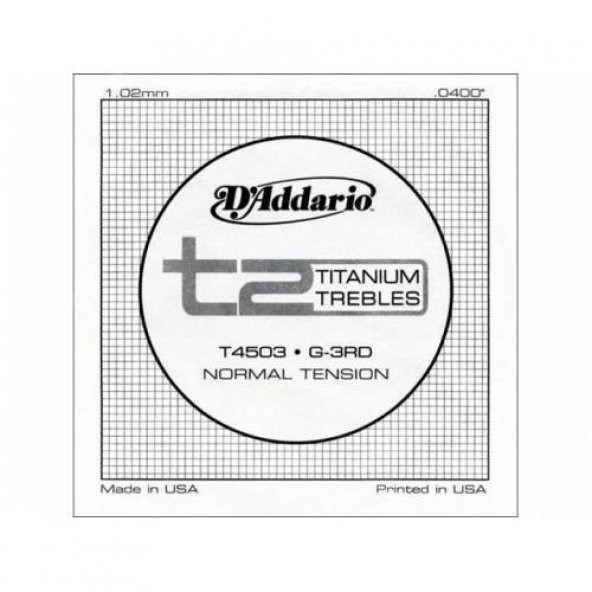 DADDARIO T4503 KLASİK GİTAR TEK TEL, T2 SERİSİ, TITANIUM TREBLES, Klasik Gitar Tek Tel T2, G-(SOL), Tıtanıum .040 Normal