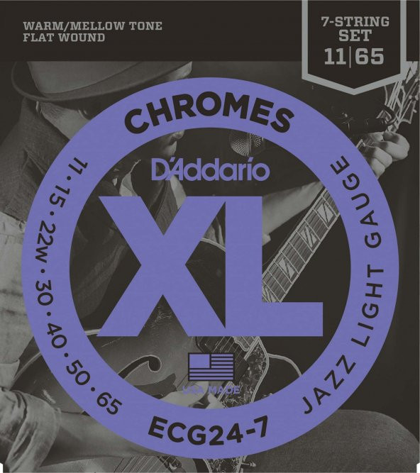DADDARIO ECG24-7 ELEKTRO GİTAR TELİ, 7 TELLİ, CHROMES, 11-65, JAZZ     