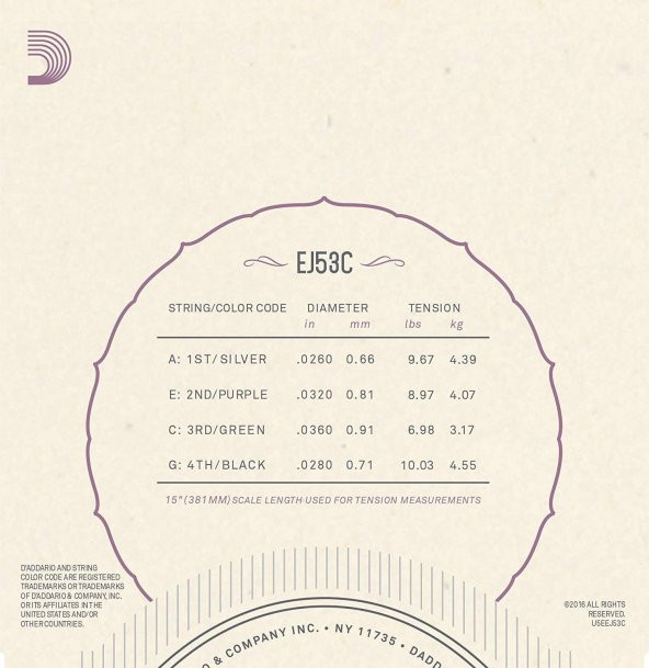 DADDARIO EJ53C UKULELE TEL SETİ, HAWAIAN / CONCERT, BLACK NYLON,      - Resim 2