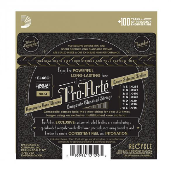 DADDARIO EJ46C KLASİK GİTAR TEL SETİ, PRO-ARTE, COMPOSITE CORE, S  D'Addario EJ46C Pro-Arte Composites Hard (.0285-.046) Classical Guitar Strings - 4