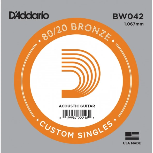 DADDARIO BW042 AKUSTİK TEK TEL, 80/20 BRONZE WOUND, 042, (LA)    