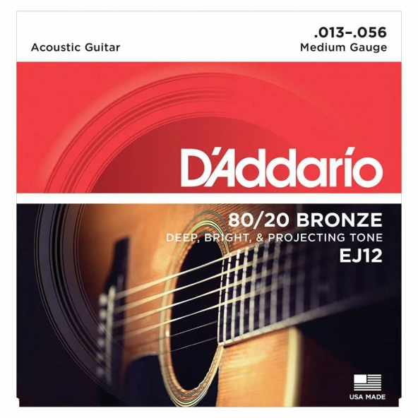 DADDARIO EJ12 AKUSTİK GİTAR TEL SETİ, 80/20 BRONZE, MEDIUM GAUGE   ürün görseli