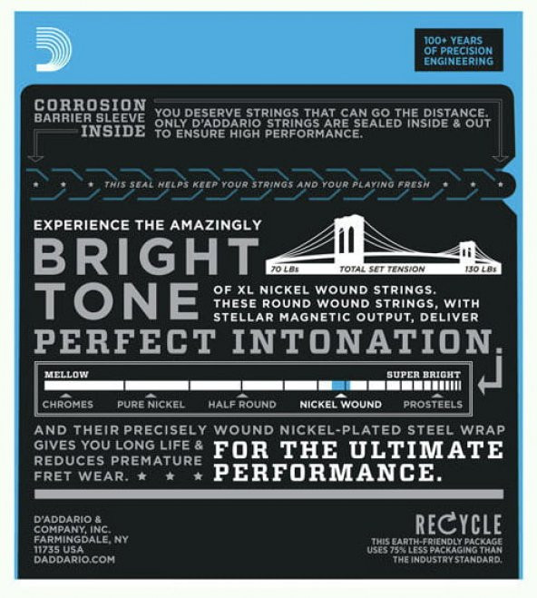 DADDARIO EXL148 ELEKTRO GİTAR TEL SETİ, XL, 12-60,EXTRA HEAVY  EXL148 Nickel Wound, Extra-Heavy, 12-60 - Resim 3