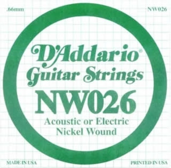 DADDARIO NW026 ELEKTRO VE AKUSTİK TEK TEL, (RE), NİCKEL