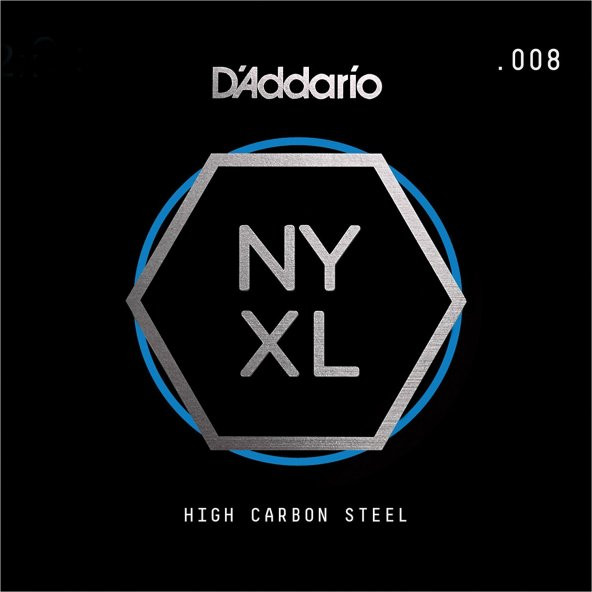 DADDARIO NYS008 ELEKTRO VE AKUSTİK TEK TEL, E-(Mİ), HIGH CARBON D'Addario NYS008 Single Plain Steel Guitar String, .008 - 2