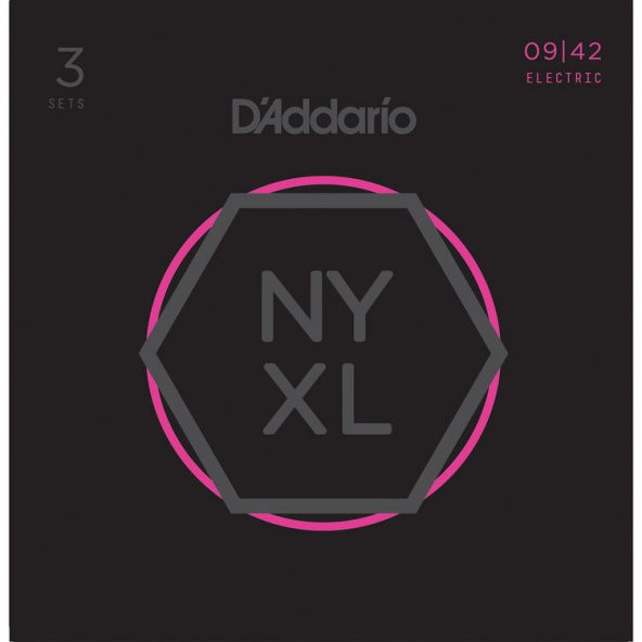 DADDARIO NYXL0942-3P ELEKTRO GİTAR TEL SETİ, 3 LÜ SUPER LIGHT D'Addario NYXL0942-3P Super Light NYXL Nickel Wound Multi-Pack Electric Guitar Strings (6-String Set, 9 - 42, 3-Pack)