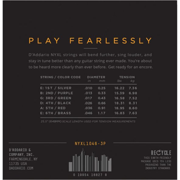 DADDARIO NYXL1046-3P ELEKTRO GİTAR TEL SETİ, 3 LÜ REGULAR LIGHT D'Addario, NYXL1046-3P, Regular Light NYXL Nickel Wound Multi-Pack Electric Guitar Strings (6-String Set, 10 - 46, 3-Pack) - 2