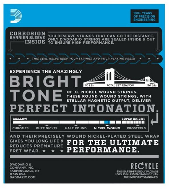 DADDARIO EXL110+ ELEKTRO GİTAR TEL SETİ, XL, 10.5-48, NICKEL WOUND, EXL110+ Nickel Wound, Regular Light Plus, 10.5-48 - 3