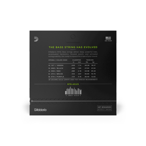 DADDARIO NYXL45125 BAS GİTAR TEL SETİ, NYXL SERİSİ, LONG SCALE, 5 TEL Light Top/Medium Bottom 5-String / Long Scale Set NYXL45125 - 2