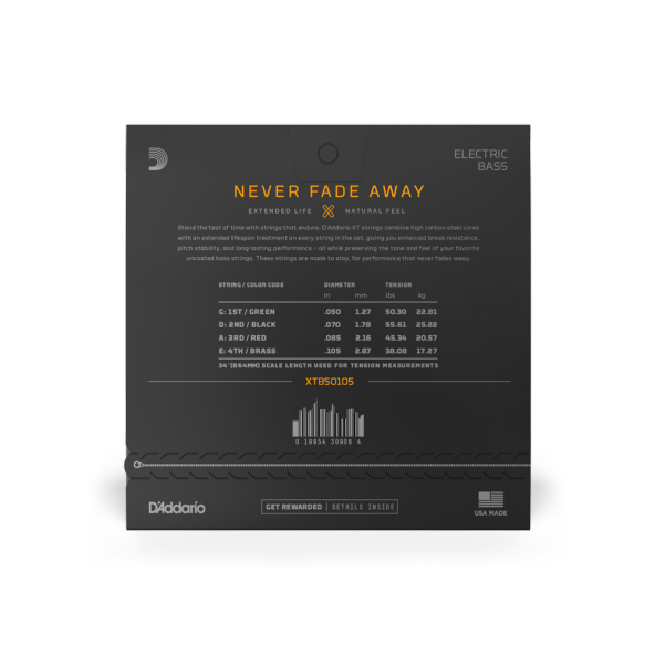DADDARIO XTB50105 BAS GİTAR TEL SETİ, 4 TELLİ XT, 50-105, LONG SCALE XTB50105 D'Addario XT Bass Nikel Kaplama Çelik Tel, , Medium / Uzun Ölçek Set, 50-105 - Resim 2