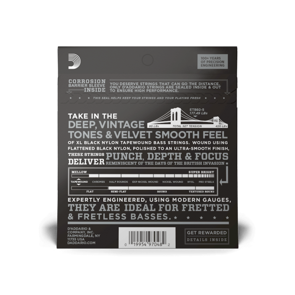 DADDARIO ETB92-5 BAS GİTAR TEL SETİ, 5 TELLİ , XL SERİSİ,  Medium 5-String / Long Scale Set, 50-135 - Resim 2