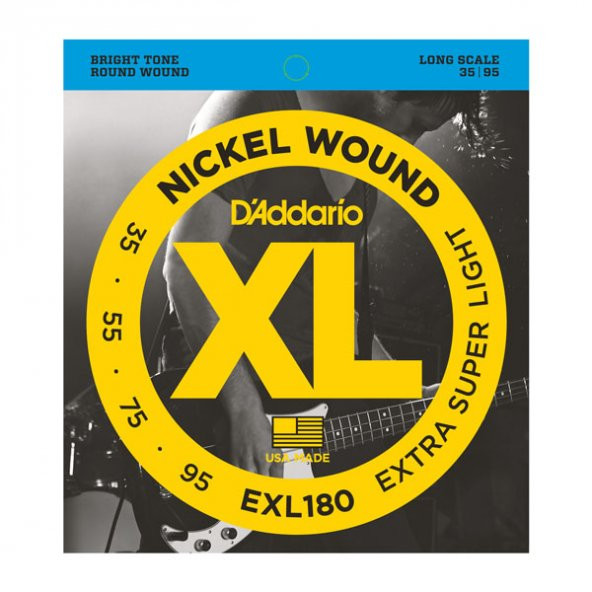 DADDARIO EXL180 BAS GİTAR TEL SETİ, XL, 35-95, LONG SCALE, NICKEL    