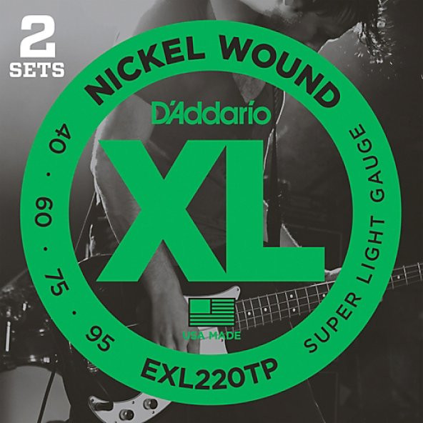 DADDARIO EXL220TP (2 SET) BAS GİTAR TEL SETİ, XL, 40-95, LONG SCALE,   