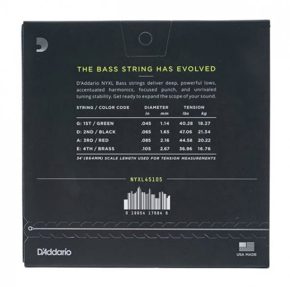 DADDARIO NYXL45105 BAS GİTAR TEL SETİ, NYXL SERİSİ, LONG SCALE, 4 TEL NYXL45105, Set Long Scale, Light Top / Med Bottom, 45-105 - 2