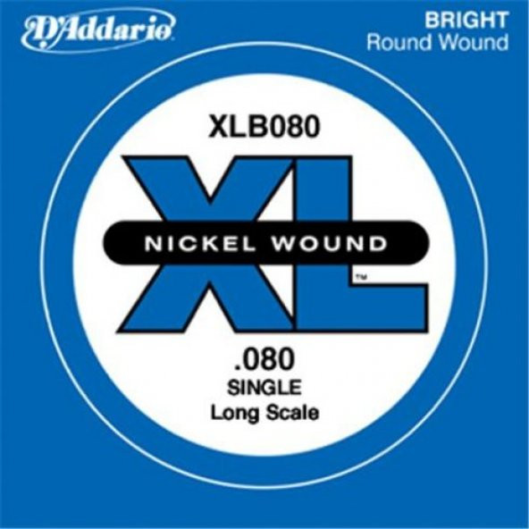 DADDARIO XLB080 BAS GİTAR TEK TEL, (LA), XL NICKEL WOUND, 0.080 GA Bas Tel Tek Nickel Round Woundlong Scale La