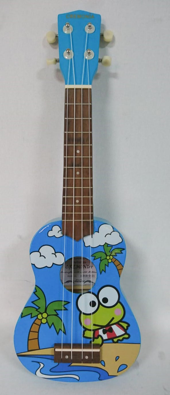 CREMONIA AU01R-D UKULELE 21" SOPRANO 21" Ukulele AU01R-D, Kılıflı, Frog decal desenli ön kapak