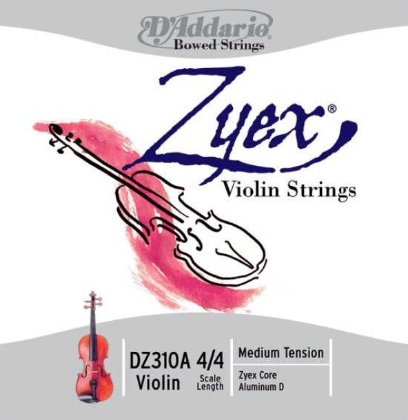 DADDARIO DZ310A KEMAN TEL SET, ZYEX, 4/4 , MEDIUM TENSION, (RE ALU DADDARIO ZYEX Keman Tel Set Zyex Alum D Re 44 Med ürün görseli