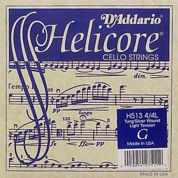 DADDARIO H513 CELLO TEK TEL, HELICORE, G-SOL, LONG SCALE, MEDIUM Cello Tel Helicore Cello 44 G-Sol Med
