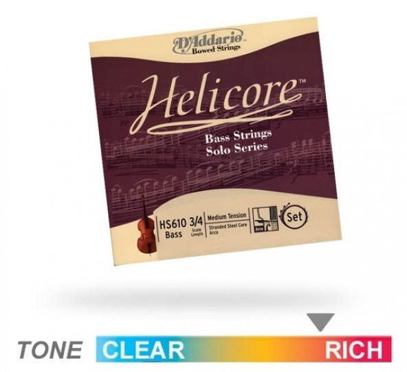 DADDARIO HS610 KONTRABAS TEL SETİ, HELICORE, SCALE 3/4, BASS SOLO Kontrabas Tel Set Helicore Solo 34 ürün görseli