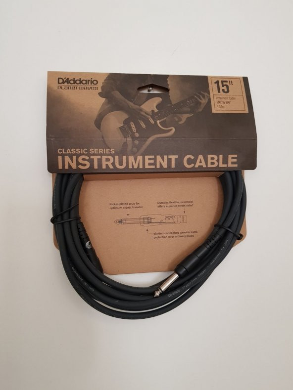 PLANETWAVES PWCGT15 GİTAR KABLO 15 İNCH CLASSİC CABLE  ÇİN Gitar Kablo 4.57M (15 FT) Classic Cable, 2 Adet 1/4" Düz Jack