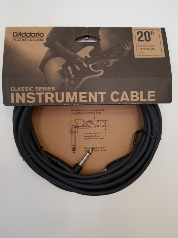 PLANETWAVES PWCGTRA20 GİTAR KABLO 20 İNCH CABLE RİGHT ANGLE GİTAR KABLO 20 FT (6.10M)  CABLE RIGHT ANGLE JACK 1/4" TO 1/4" 