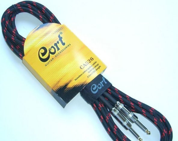 CORT CA526 BK GİTAR KABLO GÜRÜLTÜSÜZ 5M (NOISLESS), SİYAH, GOLD  Gitar Kablo Gürültüsüz 