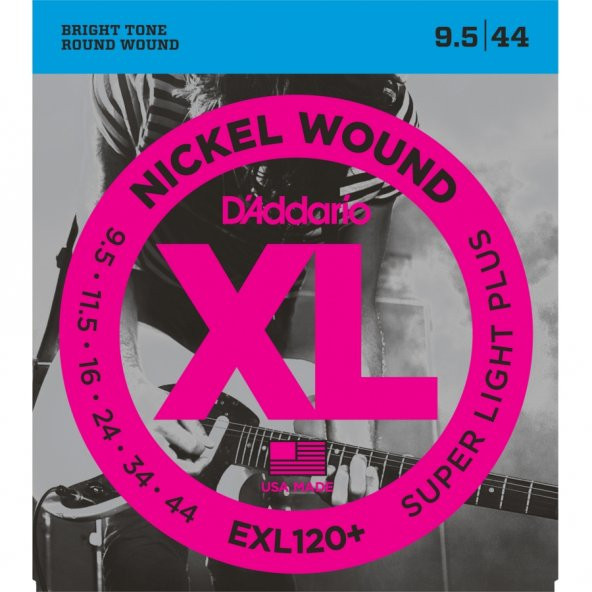 DADDARIO EXL120+ ELEKTRO GİTAR TEL SETİ, XL, 9.5-44, NICKEL WOUND,  EXL120+ Nickel Wound, Super Light Plus, 9.5-44
