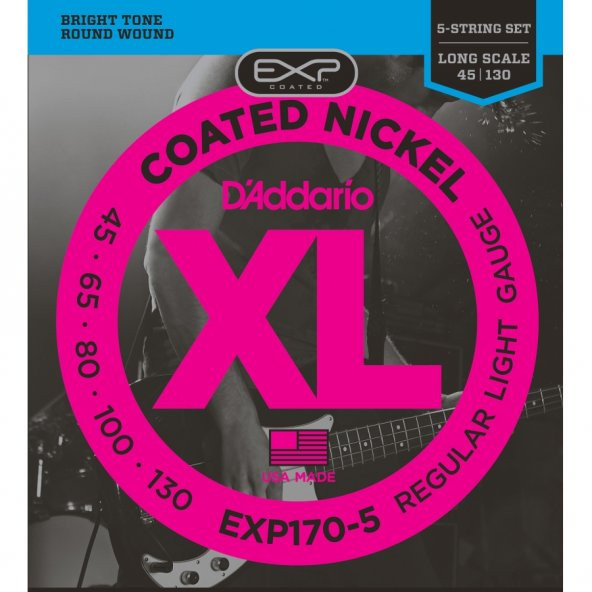 DADDARIO EXP170-5 BAS GİTAR TEL SETİ, 5 TELLİ, 45-130, COATED NICKEL   