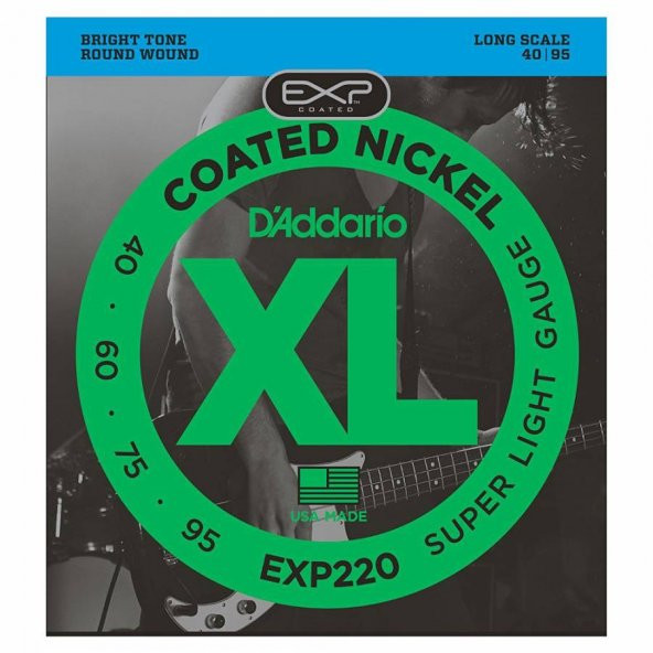 DADDARIO EXP220 BAS GİTAR TEL SETİ, 40-95, COATED NICKEL, SUPER LI   