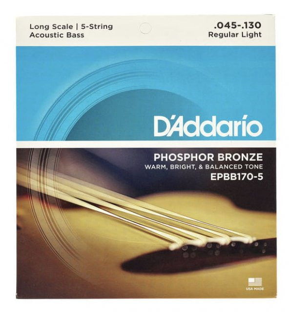 DADDARIO EPBB170-5 AKUSTİK BAS GİTAR TEL SETİ, LONG SCALE, 45-130, PH Phosphor Bronze 5-String Acoustic Bass, Long Scale, 45-130