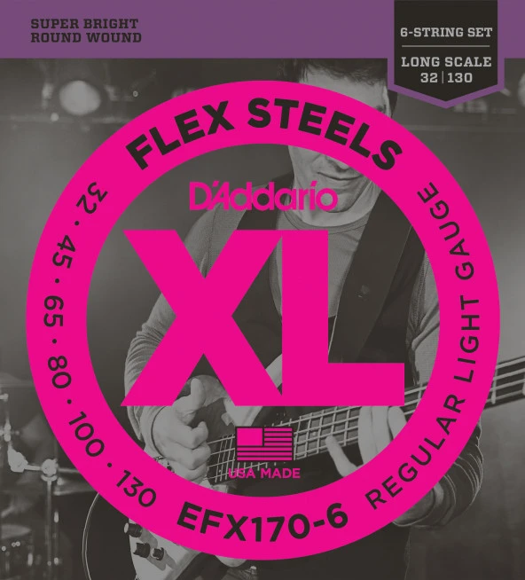 DADDARIO EFX170-6 BAS GİTAR TEL SETİ, 6 TELLİ, FLEXSTEELS, REGULAR L    