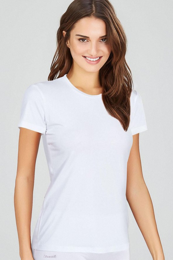 Kom Kısa Kol Sıfır Yaka Koton Modal Kadın Fanila Basic T Shirt - 2