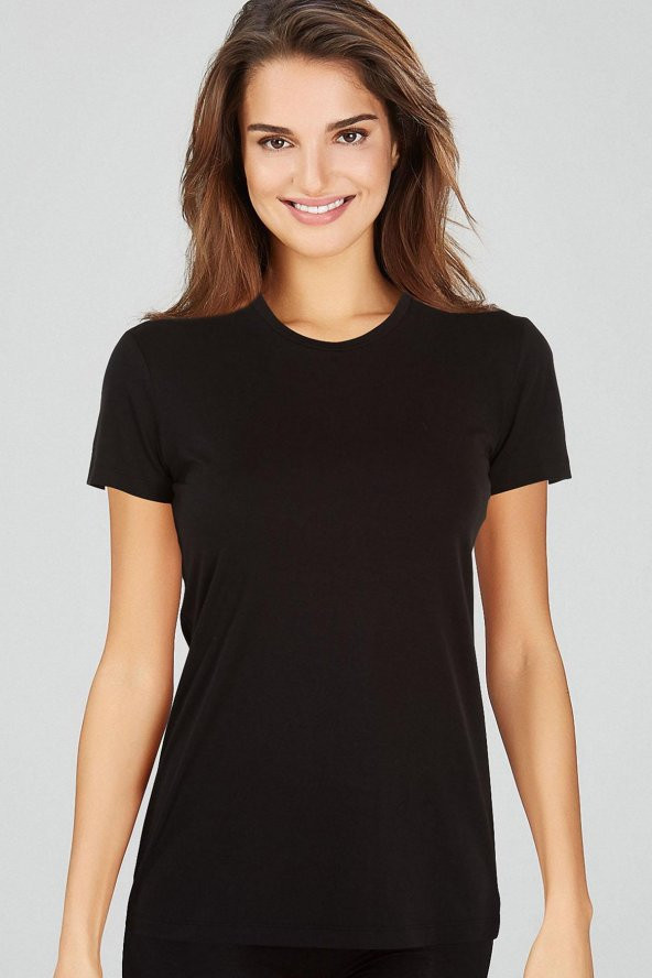 Kom Kısa Kol Sıfır Yaka Koton Modal Kadın Fanila Basic T Shirt - 4