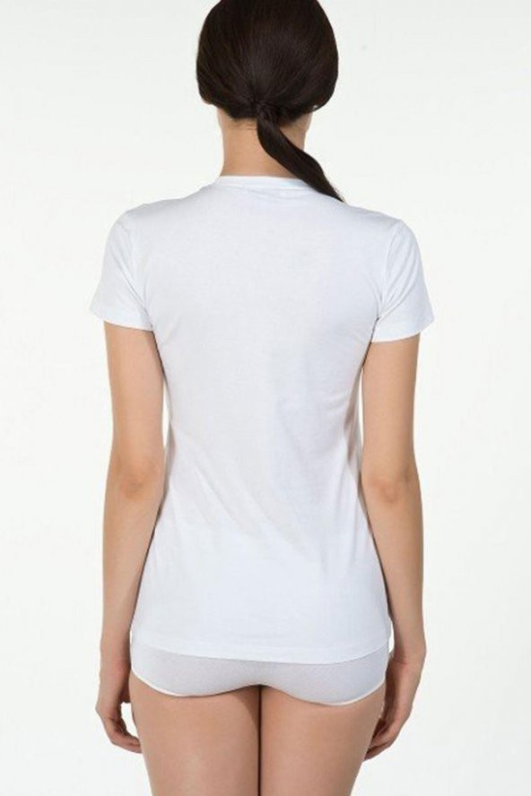 Kom Kısa Kol Sıfır Yaka Koton Modal Kadın Fanila Basic T Shirt - 5