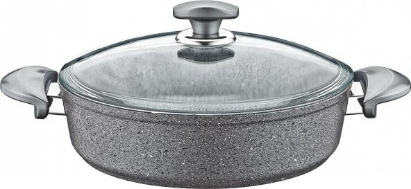 Oms Granit 24X7,5 Cm Gri Pilav Tencere Cam Kapaklı 3310 ürün görseli 1