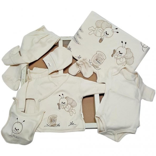 İpeksi Organik 11 Parça Bebek Hastane Çıkışı Kız-Erkek Krem - 5