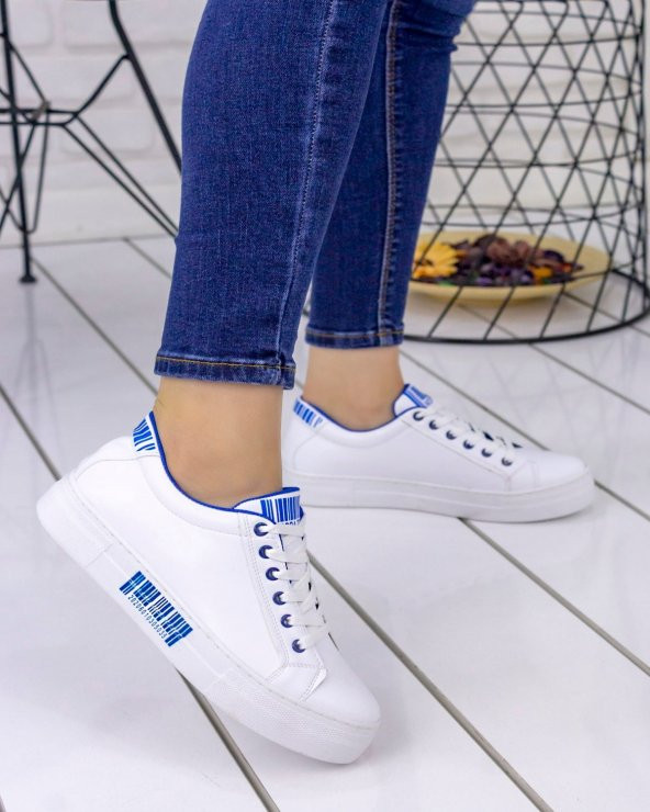 Seny Beyaz Cilt Mavi Detaylı Spor Ayakkabı