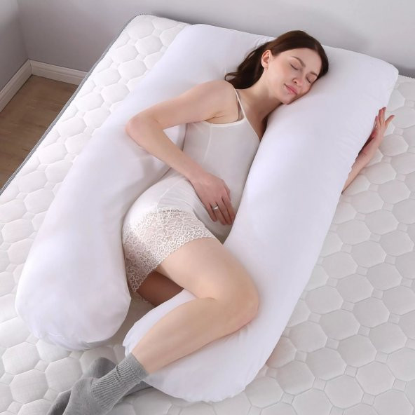 Hamile Yastığı 5 Bölge Destekli Hamile Emzirme Yastığı Pillov - Beyaz