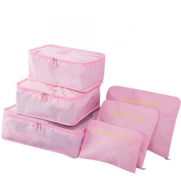 Valiz Bavul İçi Düzenleyici Organizer 6 Lı Set-pembe - 3