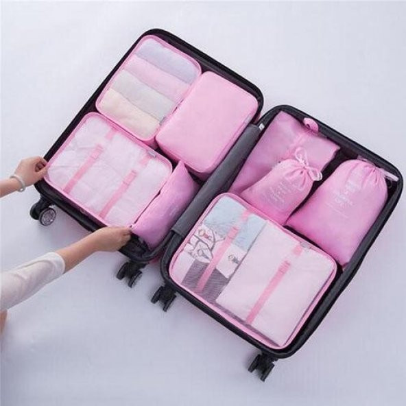 Valiz Bavul İçi Düzenleyici Organizer 6 Lı Set-pembe - 4