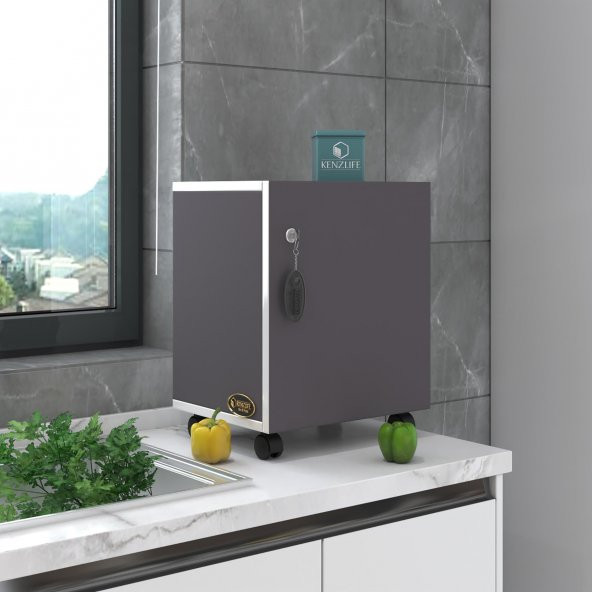 Kenzlife mutfak dolabı zehra 048*030*032 gri kilitli tekerlekli banyo evrak ofis kitaplık ayakkabılık kiler - 5
