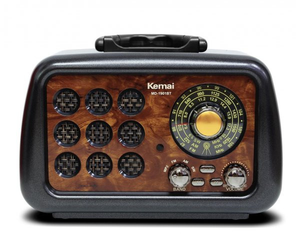 Kemai MD1901 USB/SD/MP3/Bluetooth Şarjlı Nostaljik Radyo SİYAH