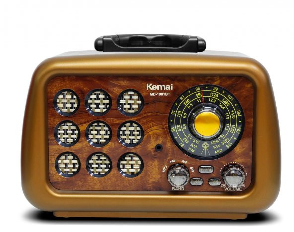 Kemai MD1901 USB/SD/MP3/Bluetooth Şarjlı Nostaljik Radyo KAHVE