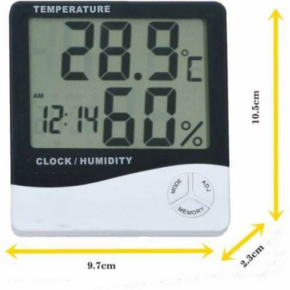 Dijital Isı ve Nem Ölçer Sıcaklık Ölçme Cihazı Termometre Alarmlı Masa Saati HTC-1