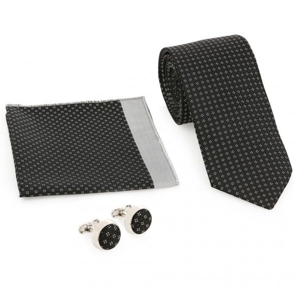 Siyah Kravat Kol Düğmesi Hediyelik Set-Brianze KMK-17