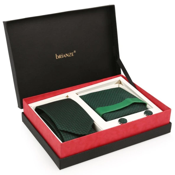 Yeşil Kravat Kol Düğmesi Hediyelik Set-Brianze KMK-19 - 2