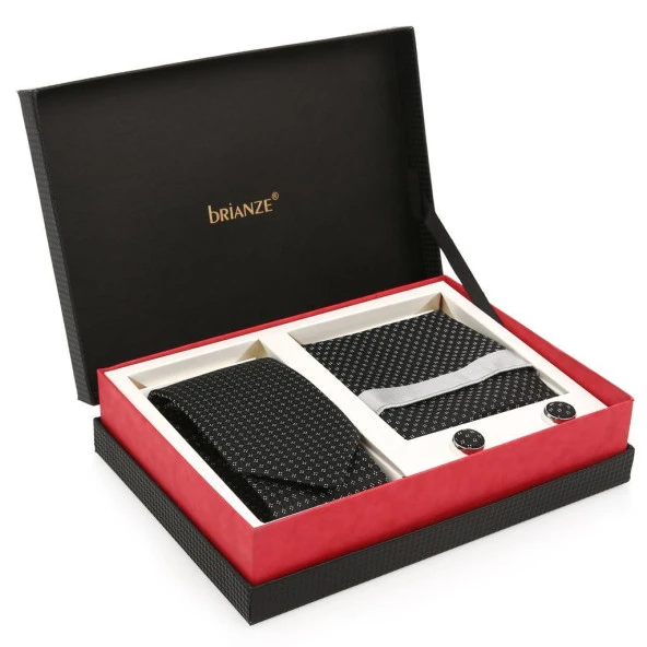 Siyah Kravat Kol Düğmesi Hediyelik Set-Brianze KMK-17 - Resim 2