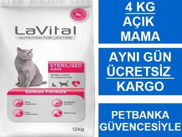 Lavital Sterilised Somonlu Kısır Açık Kedi Maması 4 Kg SKT:12/20