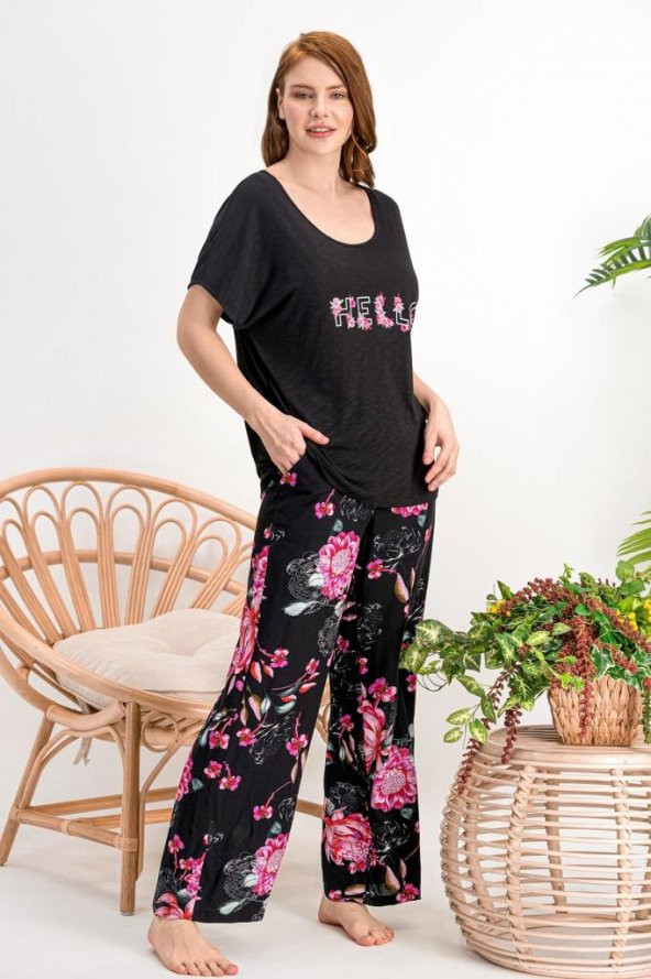 Arnetta Huge Carnation Siyah Kadın Pijama Takımı AR736-S