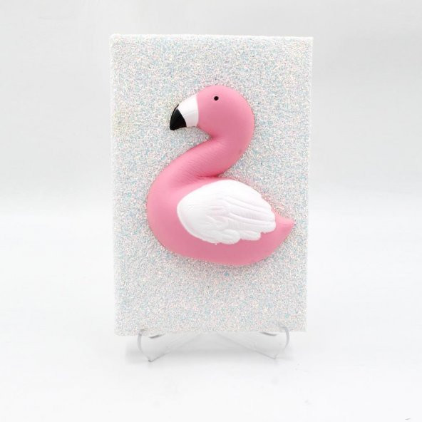 Beyaz Flamingo Squishy Simli Kendi Kutusunda Kabartmalı Sukuşi